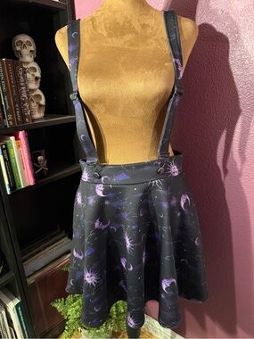 Hot Topic Black & Purple Celestial Suspender Skirt